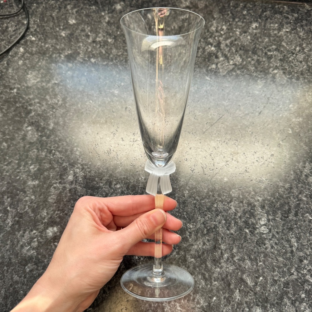 Rare Vintage90s Christian Dior Gaudron Champagne Flute Frosted Bow Crystal Glass